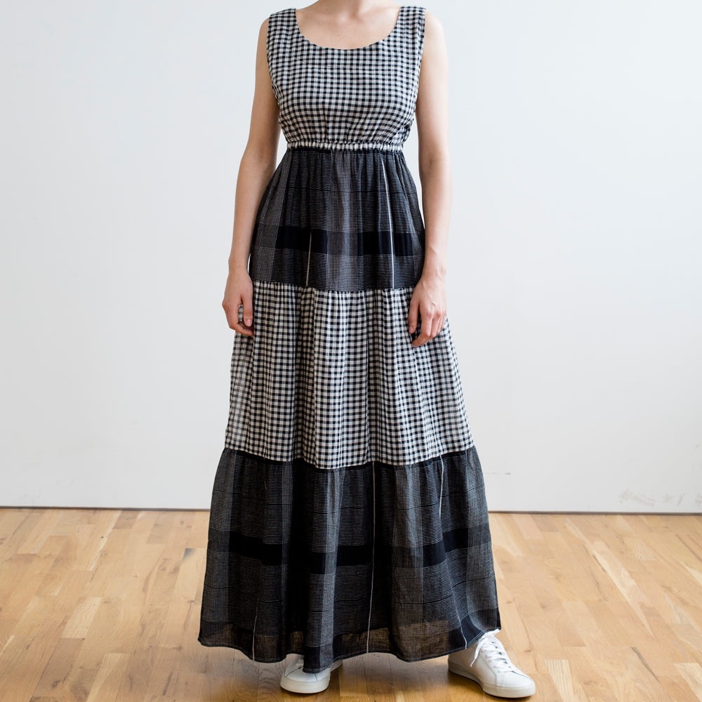 Rujuta Sheth Gema Tier Dress - Black/White Check